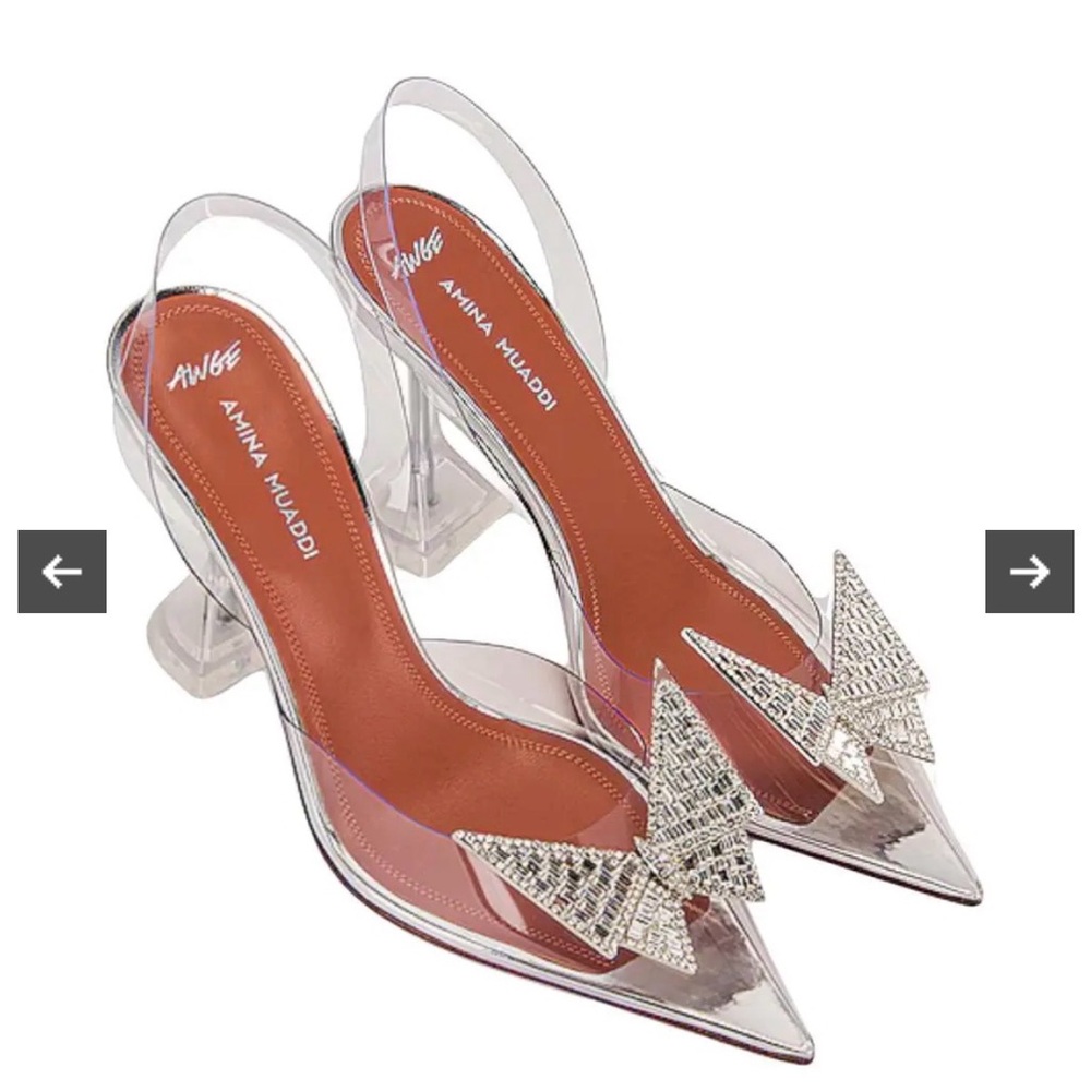 Amina Muaddi Silver and Clear Heels - Picture 4 of 17